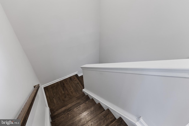 stairs featuring hardwood / wood-style floors