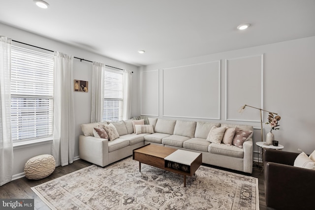 living room with hardwood / wood-style floors