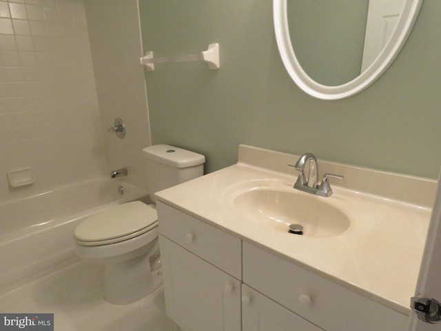 full bathroom with vanity, shower / bathtub combination, and toilet