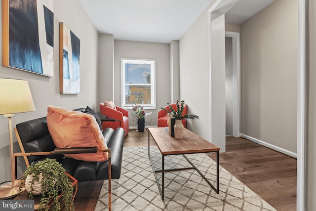 living area with hardwood / wood-style flooring