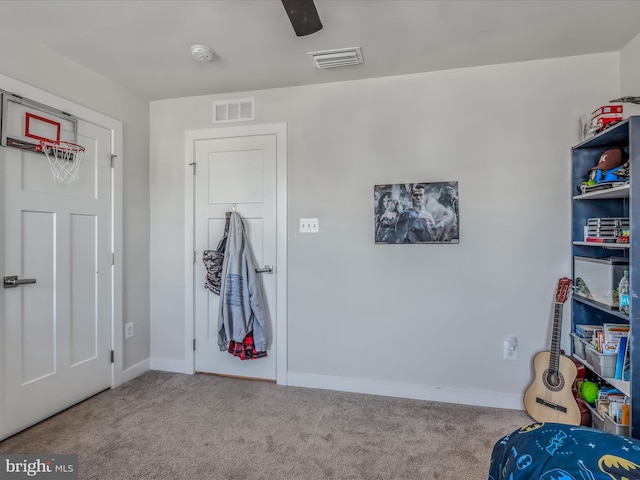 recreation room featuring carpet flooring