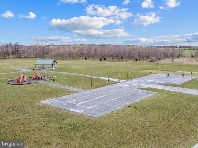 view of property's community featuring a playground and a yard