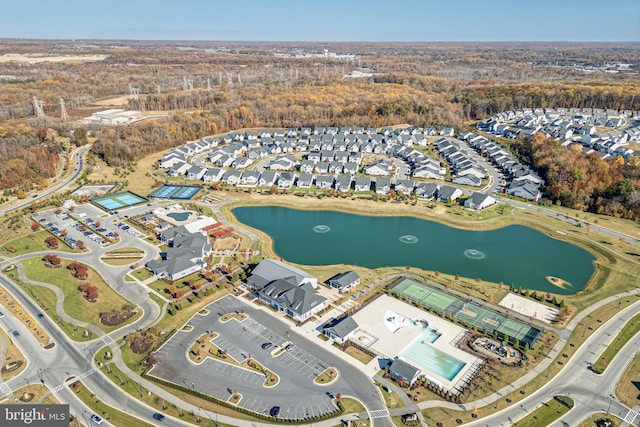 drone / aerial view featuring a water view