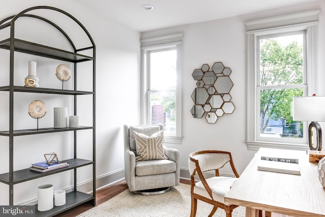 sitting room with hardwood / wood-style floors