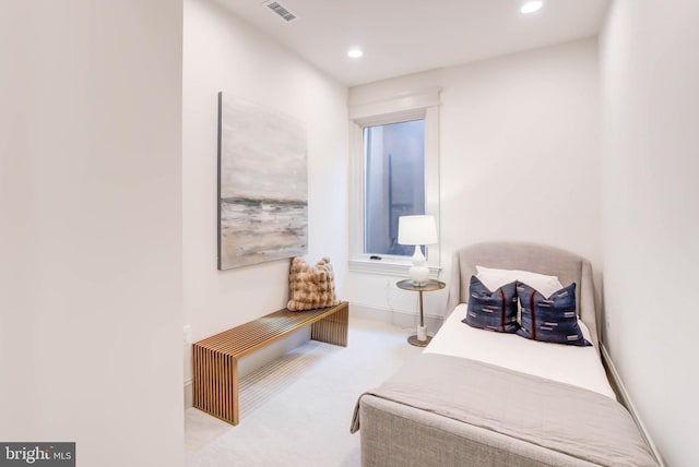 sitting room with light colored carpet