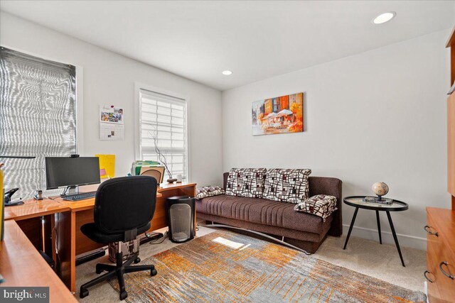 view of carpeted office space