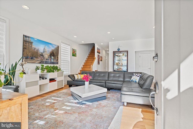 living room with light wood-type flooring