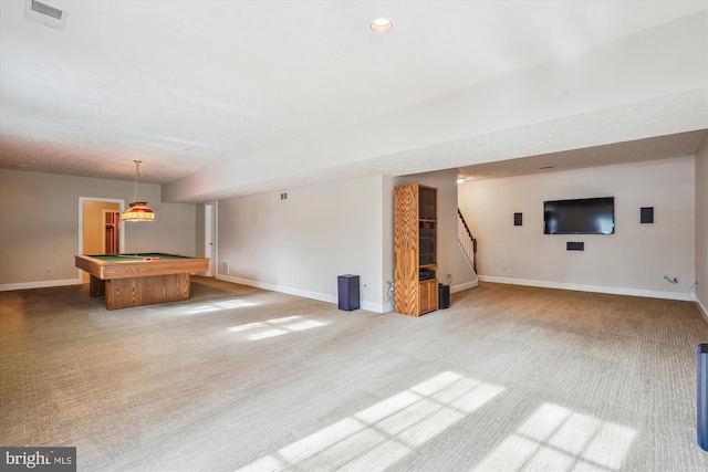 game room with carpet flooring and billiards