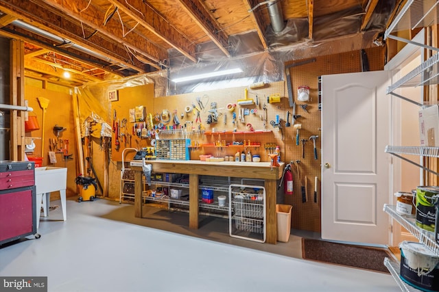 basement featuring a workshop area