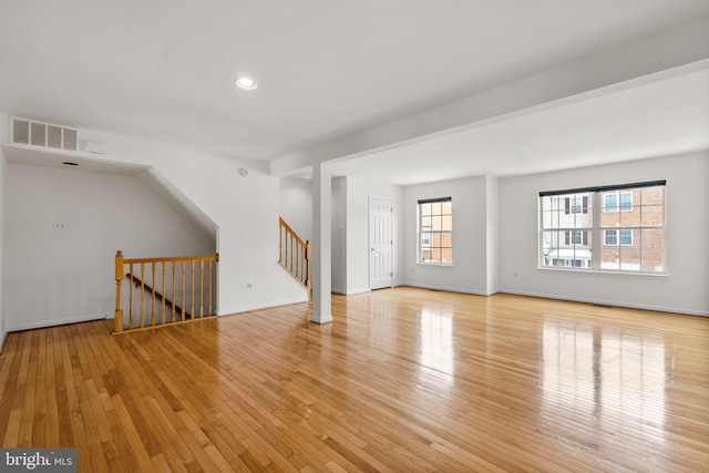 unfurnished living room featuring light hardwood / wood-style floors