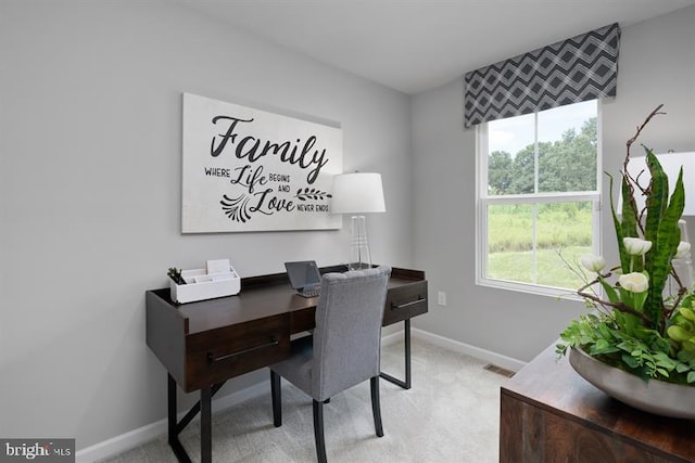 view of carpeted home office