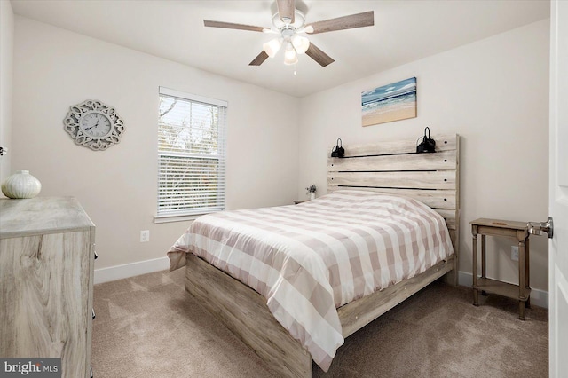 bedroom with carpet flooring and ceiling fan