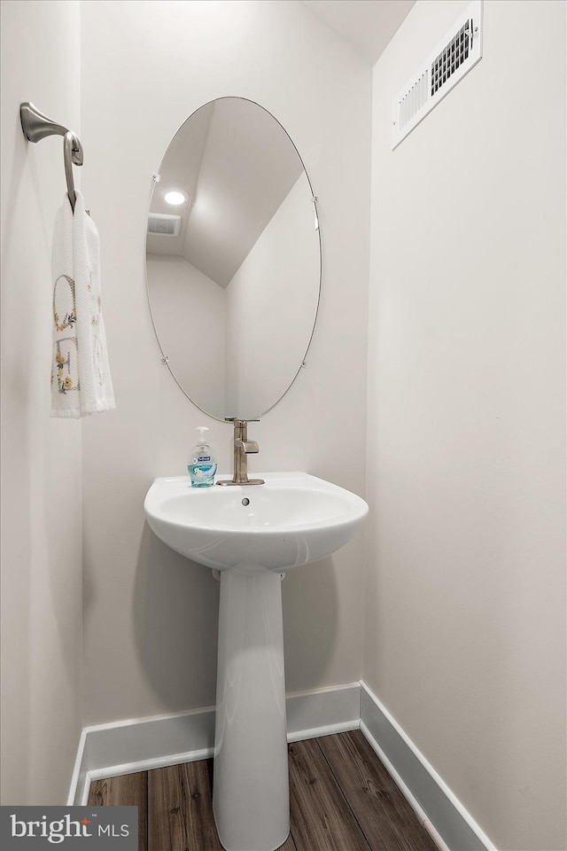 bathroom with sink and hardwood / wood-style flooring