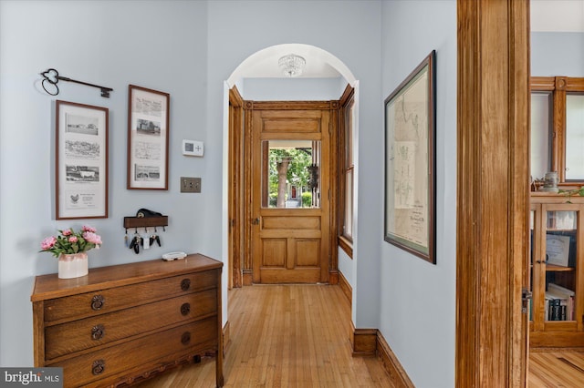 entryway with light hardwood / wood-style flooring