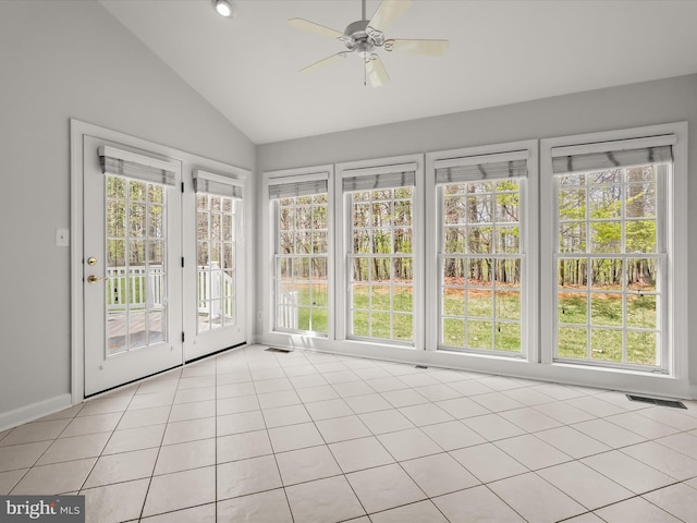unfurnished sunroom with french doors, visible vents, and plenty of natural light
