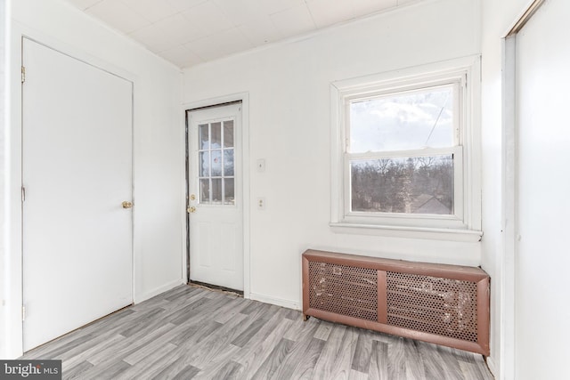 entryway featuring light hardwood / wood-style flooring and radiator