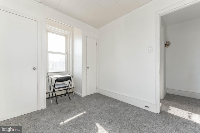 spare room with carpet floors and baseboard heating