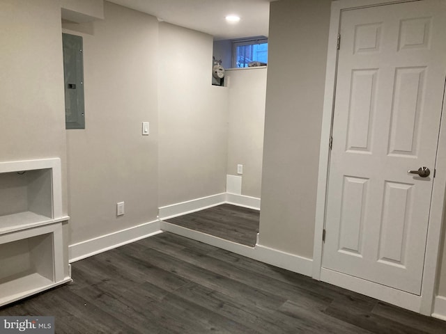 interior space with dark wood-type flooring and electric panel