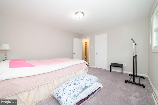 bedroom with light carpet