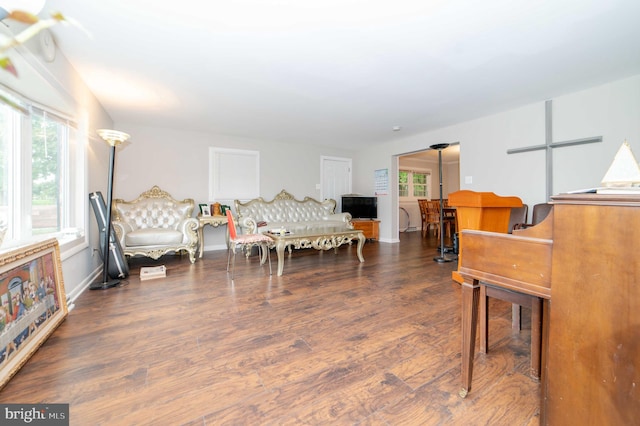 interior space with dark hardwood / wood-style floors