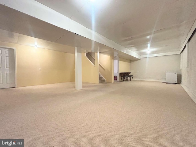 basement featuring carpet floors