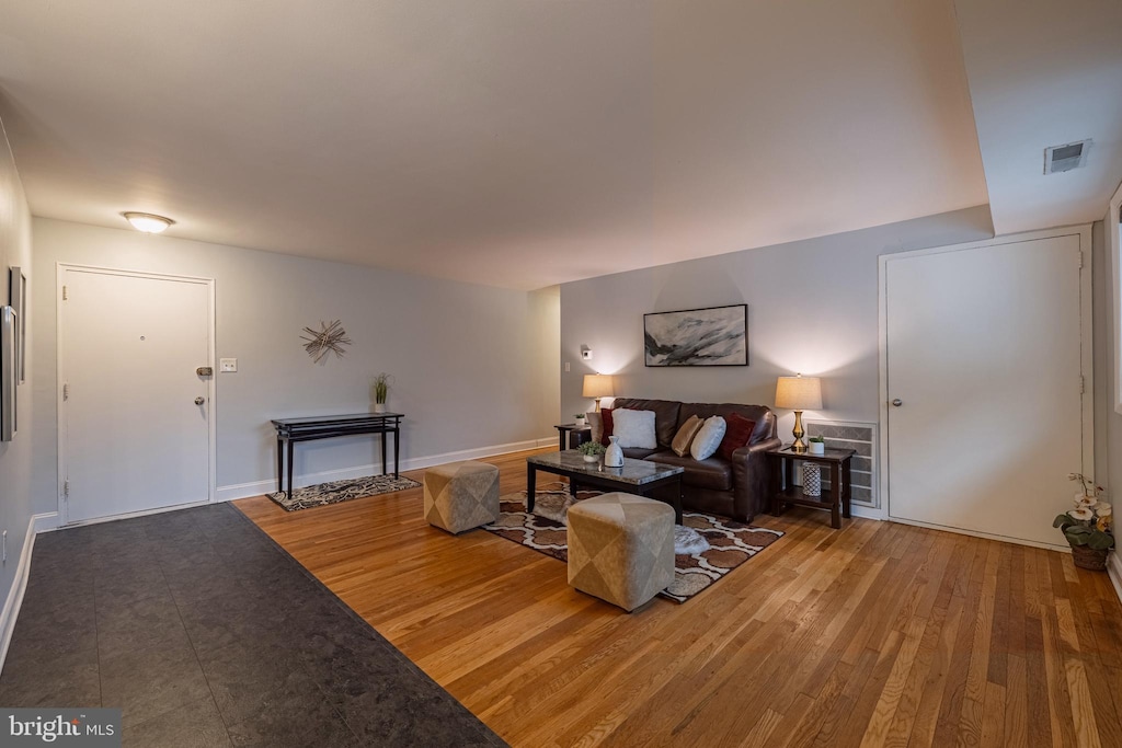 living room with hardwood / wood-style floors