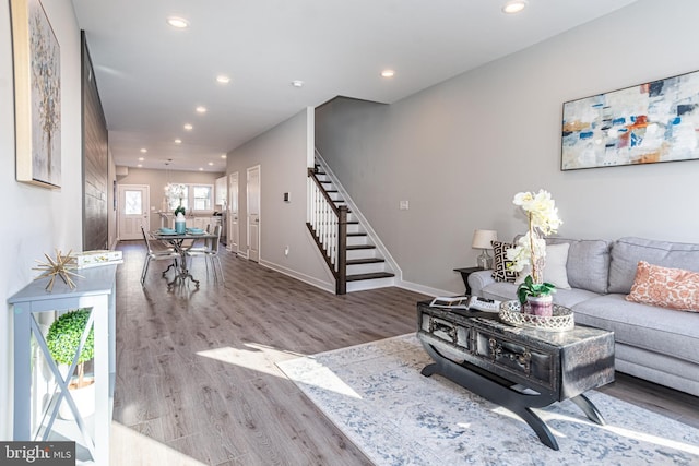 living room with light wood-type flooring