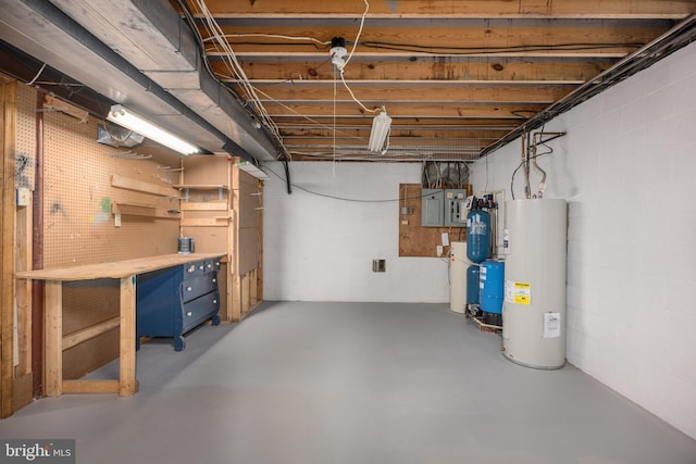 unfinished below grade area featuring electric water heater