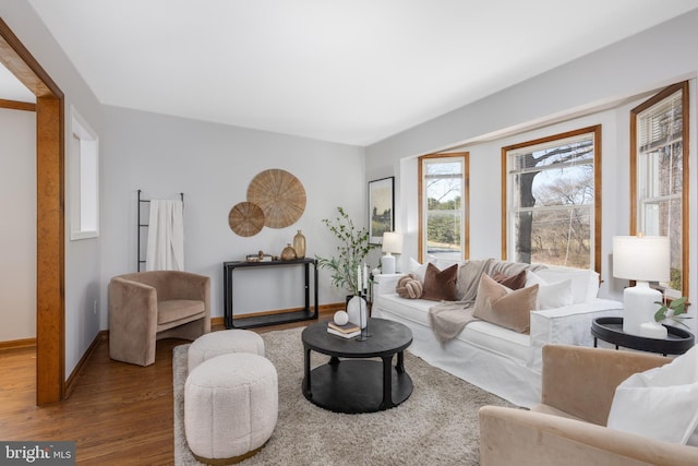 living room with wood finished floors and baseboards