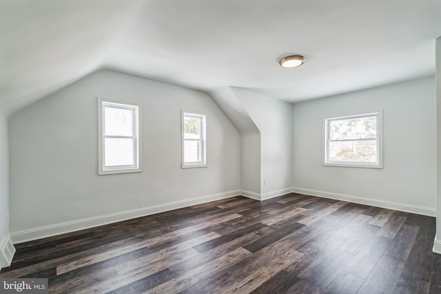 additional living space with vaulted ceiling and dark hardwood / wood-style flooring