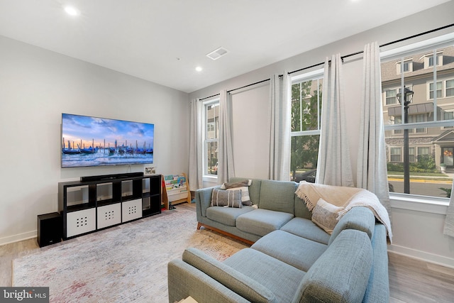 living room with hardwood / wood-style flooring