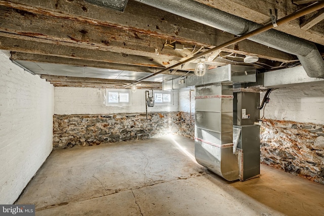 basement with heating unit