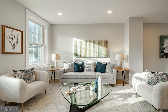 living room with light hardwood / wood-style floors