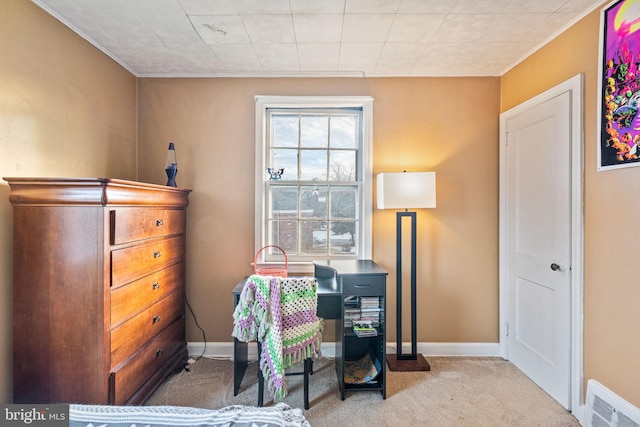 office area featuring light colored carpet