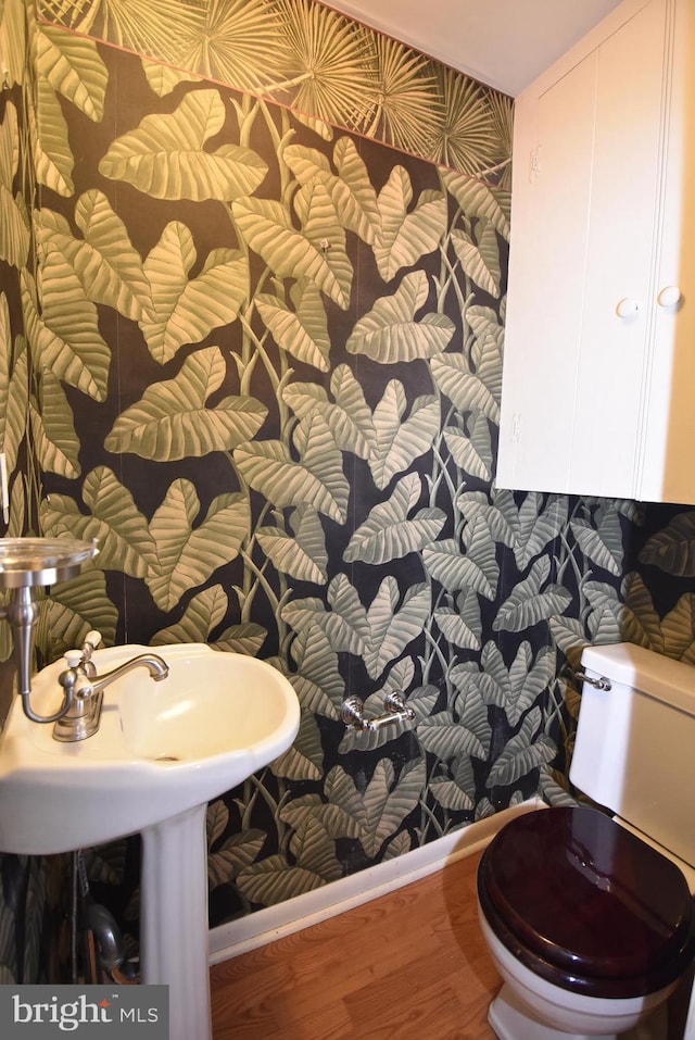 bathroom featuring hardwood / wood-style flooring and toilet