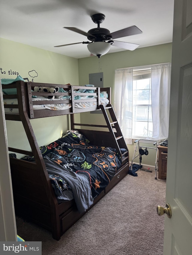 bedroom with carpet and ceiling fan