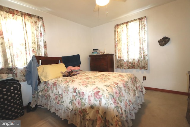 bedroom featuring carpet flooring and ceiling fan