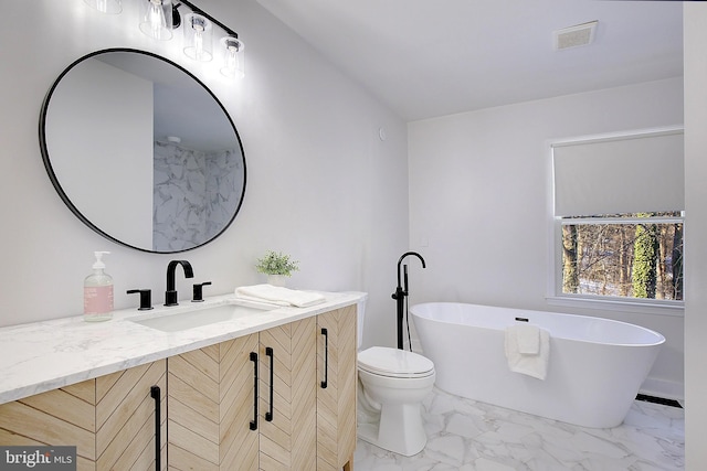 bathroom featuring toilet, vanity, and a bathtub