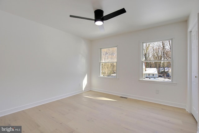 spare room with ceiling fan and light hardwood / wood-style floors