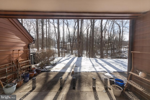 view of yard covered in snow