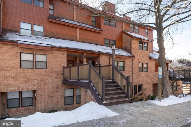 view of snow covered building