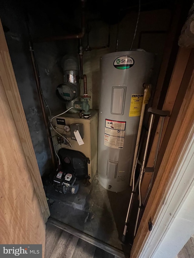 utility room with electric water heater