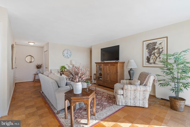 living room with light parquet flooring