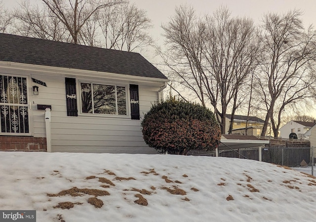 view of snow covered exterior