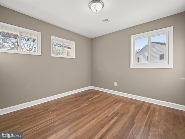 unfurnished room featuring a wealth of natural light and wood-type flooring