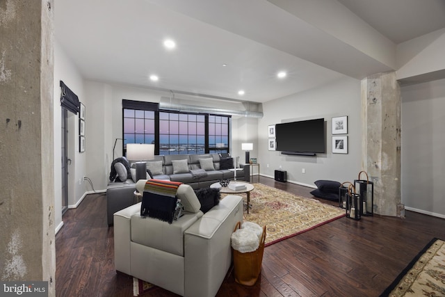 living room featuring dark hardwood / wood-style floors