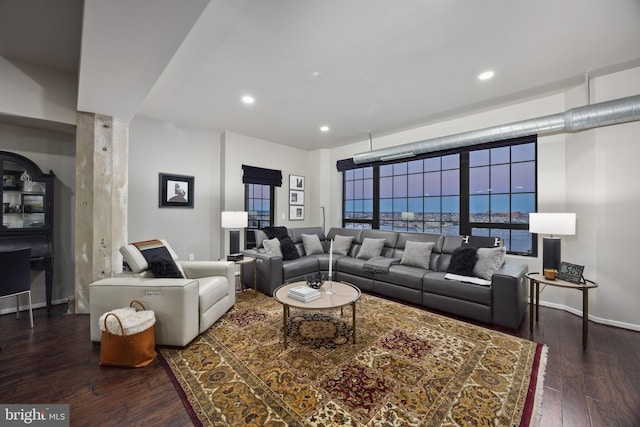 living room with dark wood-type flooring