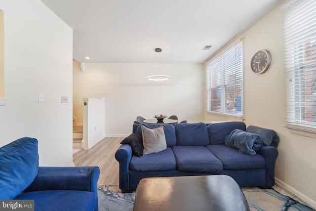 living room featuring light hardwood / wood-style flooring