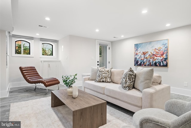 living room featuring light wood-type flooring