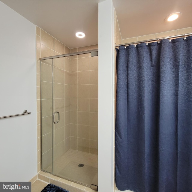 bathroom with a shower with curtain